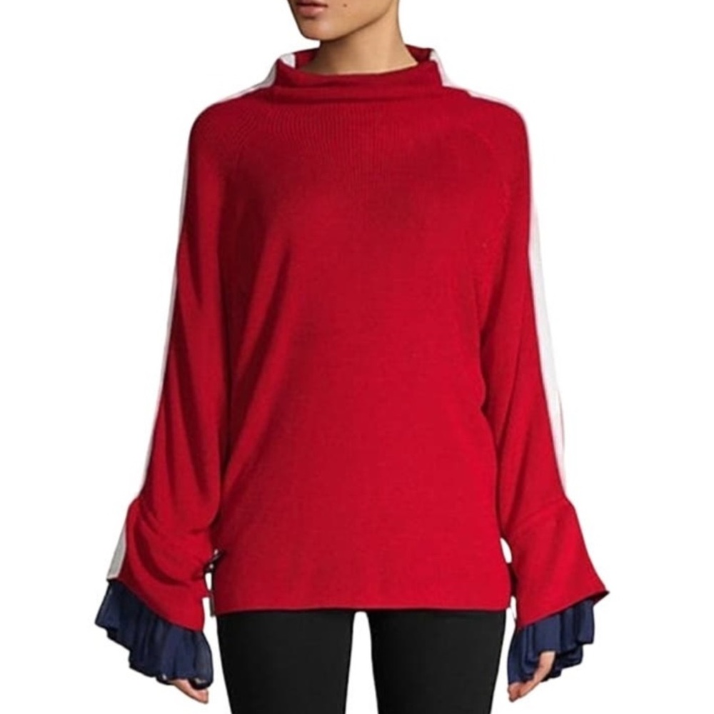 Avantlook Red Cowl Neck Sweater with White and Blue Details